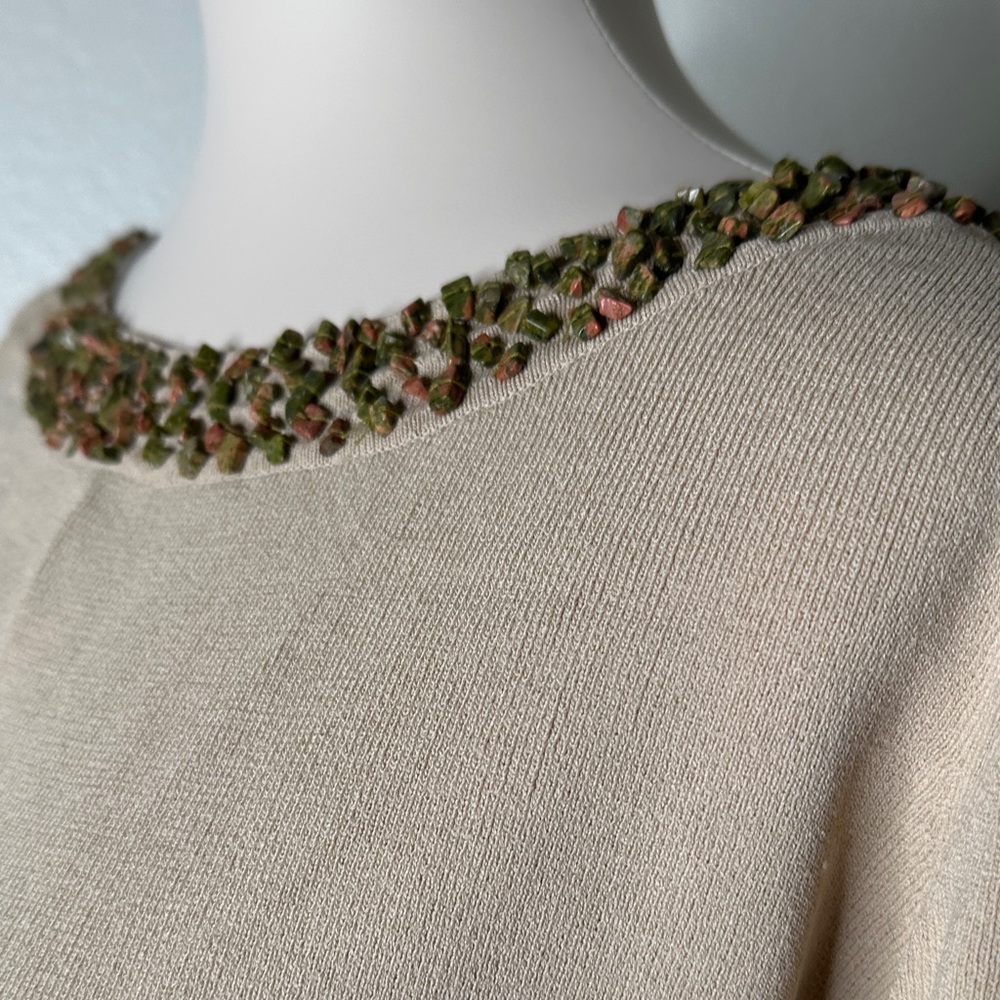 Joseph Cream Long Sleeve Top with Beaded Green Accent - Picture 7 of 9